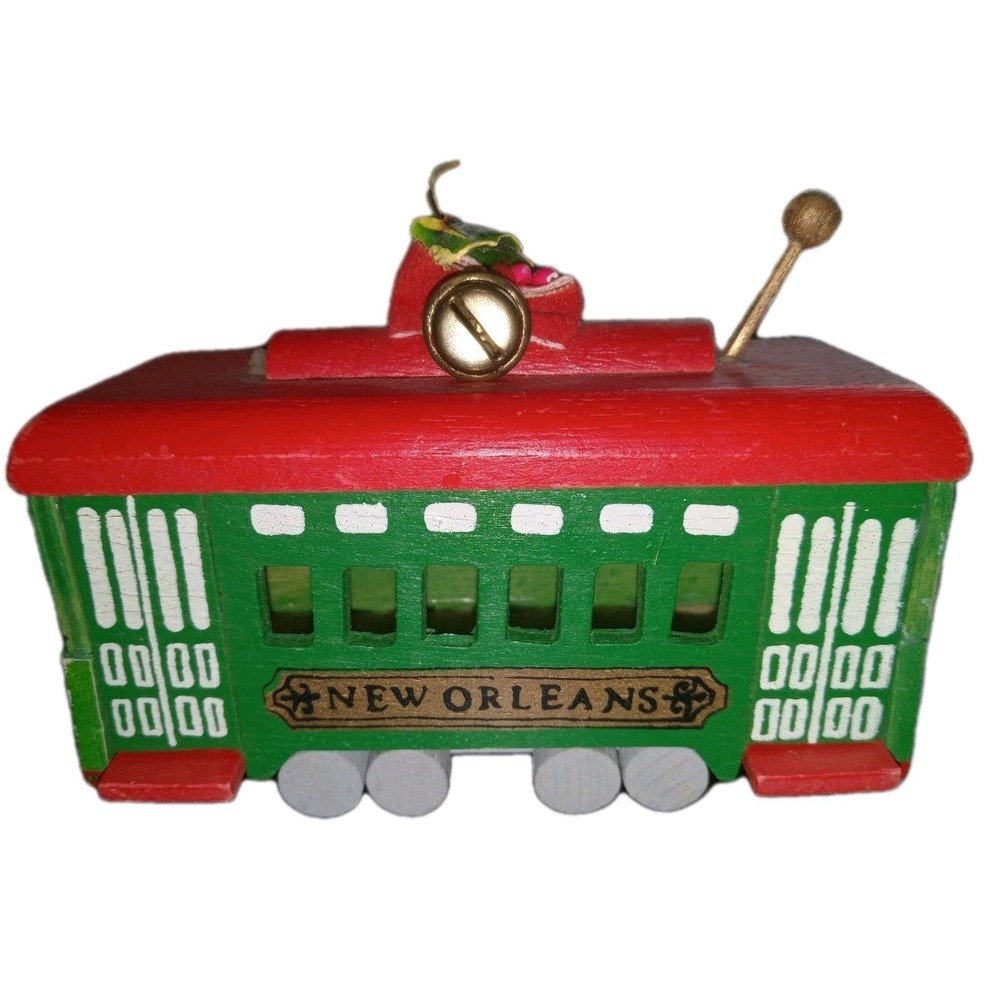Wooden New‎ Orleans Streetcar Trolley Car Christmas Ornament Desire Vintage